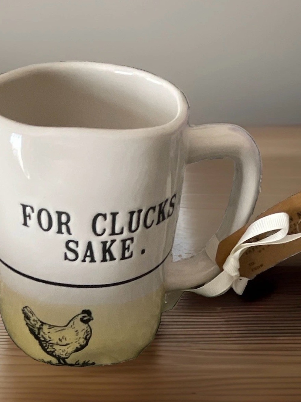 Rae Dunn FOR CLUCKS SAKE Chicken Ceramic Coffee Mug Farmhouse Magenta NEW